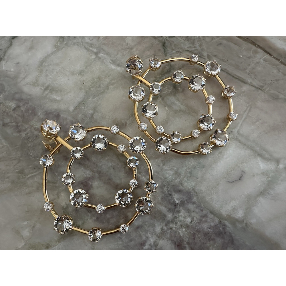 Swarovski Signed Large Dangle 2 Loop ClipOn Crystal Statement Earrings GoldTone - Picture 3 of 7